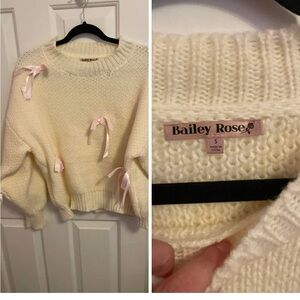 Bow Cream Sweater with Pink Accents